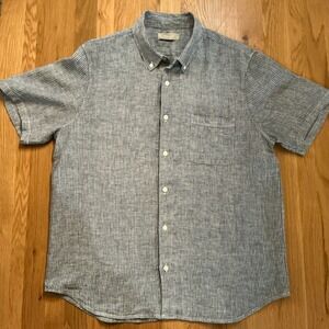 Everlane Men's 100% Linen Short Sleeve Shirt L Blue Stripe Button Down